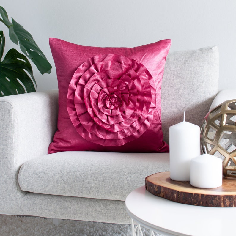 Hot Pink Flower Accent Pillow Covers 22x22 inch 3D Rose Etsy