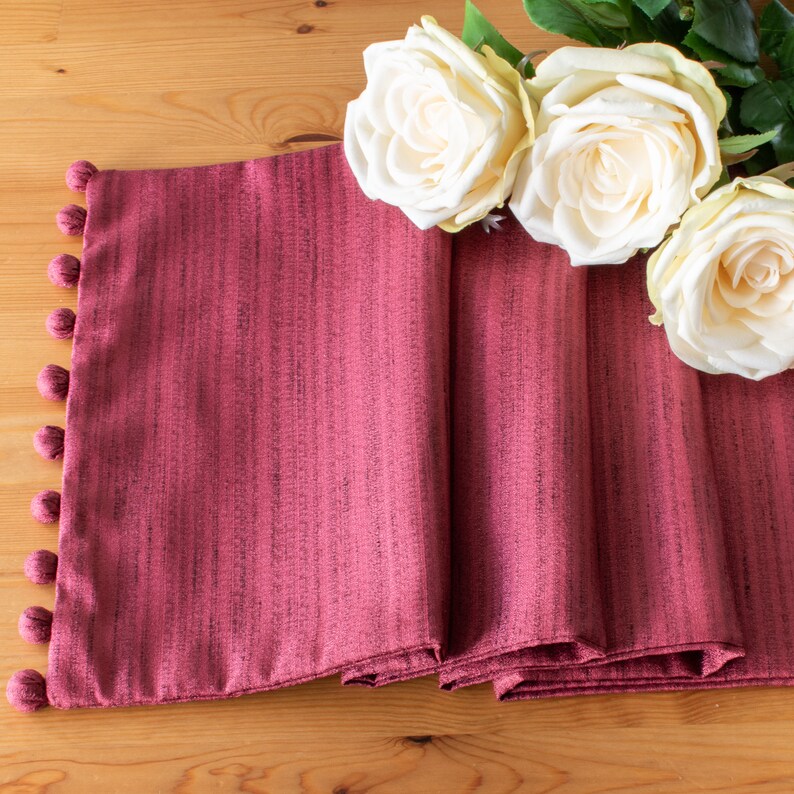 Maroon Side Table Runner with Pom Pom Trimming 36 inch Long Etsy