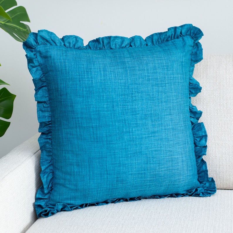 Turquoise Solid Euro Sham Pillow Cover With Frills 26x26 Etsy