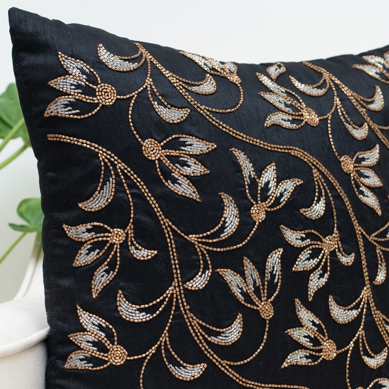 Black Gold Throw Pillow Cover Luxurious Elegant Decorative Etsy