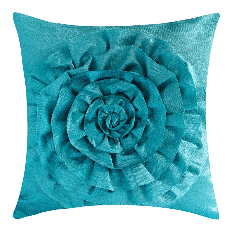 Light Teal Flower Throw Pillow Cover 16x16 inch 3D Rose Etsy