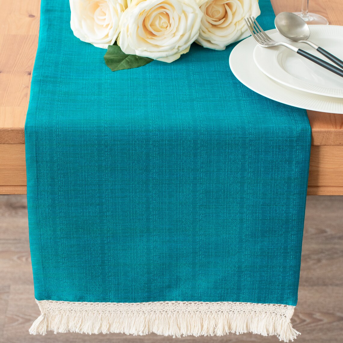 Turquoise Table Runner 108 Inches Long Macrame Crochet Lace Etsy