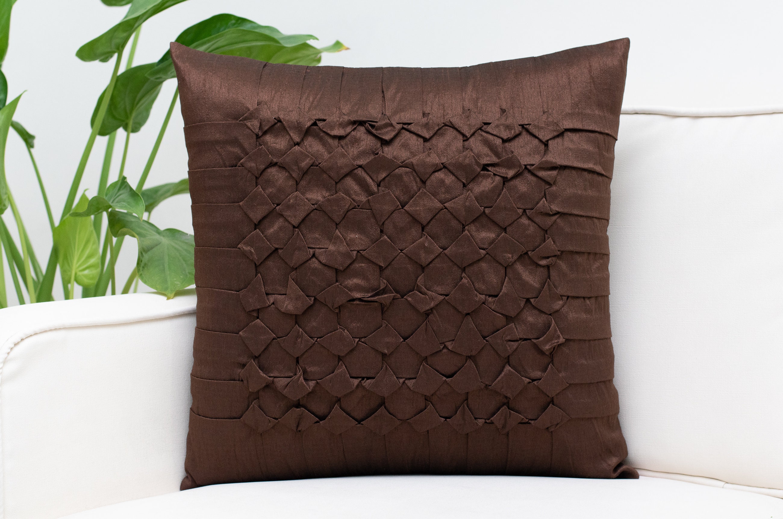 Dark Brown Throw Pillow Covers 16x16 inch Box Pleated Etsy