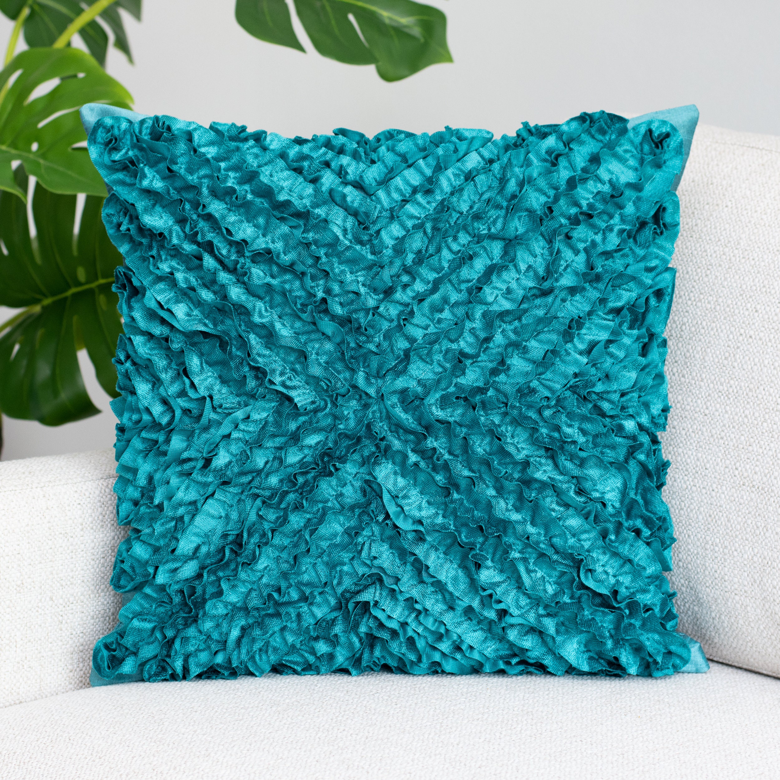 Teal Cushion Cover Textured Ruffles 20x20 inch for Sofa Etsy