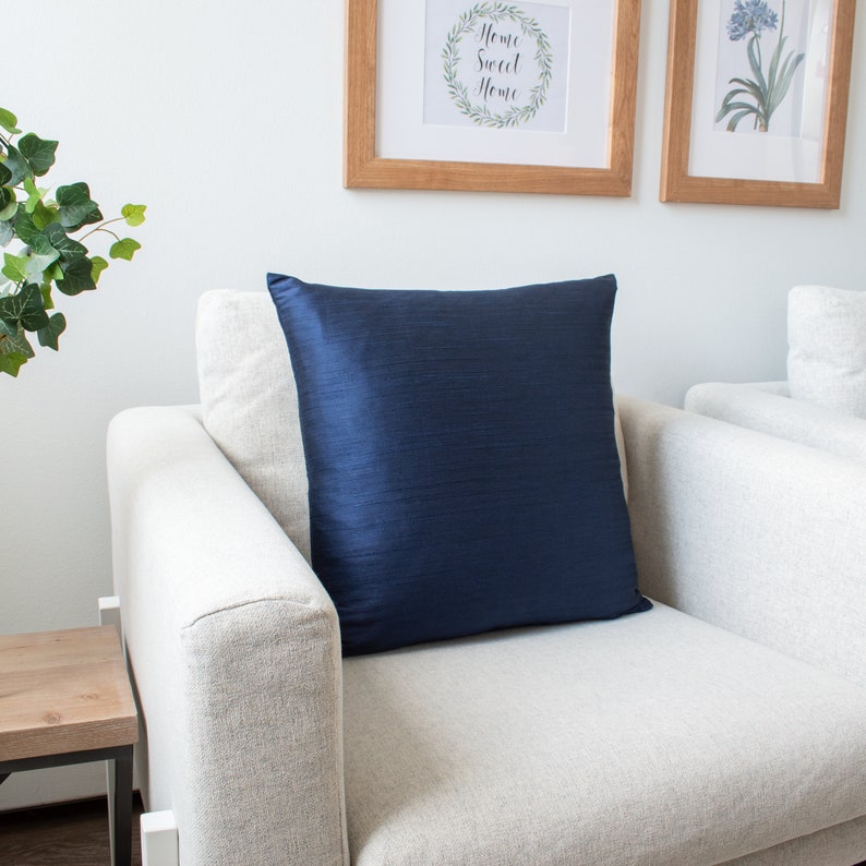 Navy Blue Throw Pillow Covers 16x16 inch Faux Silk wth Slub Etsy