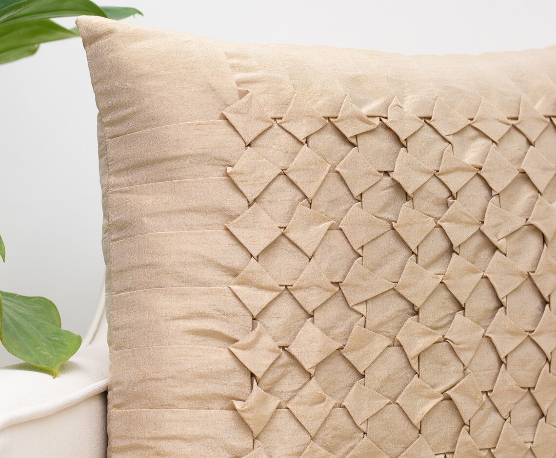 Gold Throw Pillow Covers 16x16 inch Box Pleated Decorative Etsy