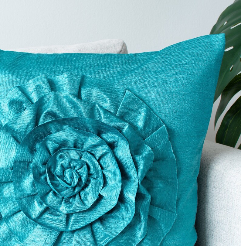 Light Teal Flower Throw Pillow Cover 16x16 inch 3D Rose Etsy