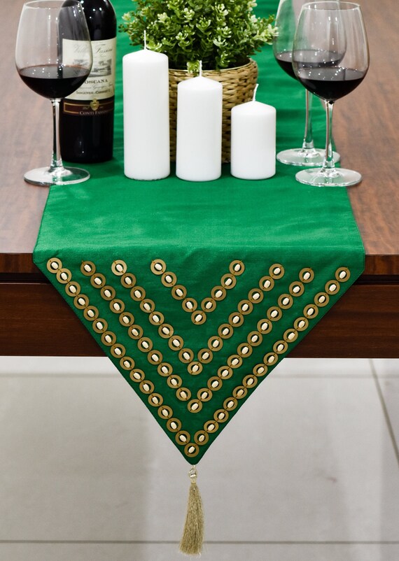 Emerald Green Gold Dining Table Runner 90 Inches Long Australia Emerald Green Gold Dining Table Runner, Green Dining Table Inches