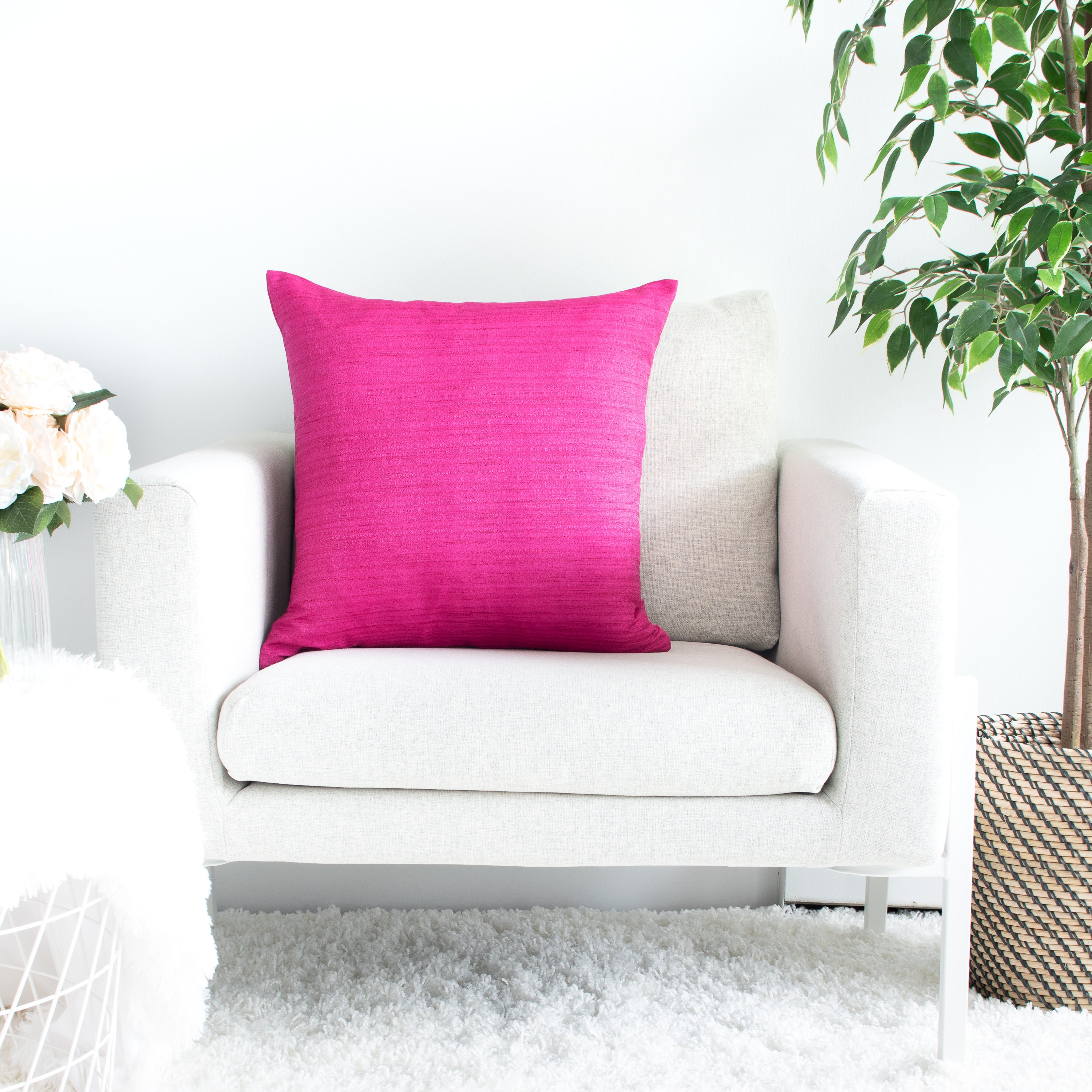 Fuschia Pink Throw Pillow Cover Minimalist Contemporary Etsy