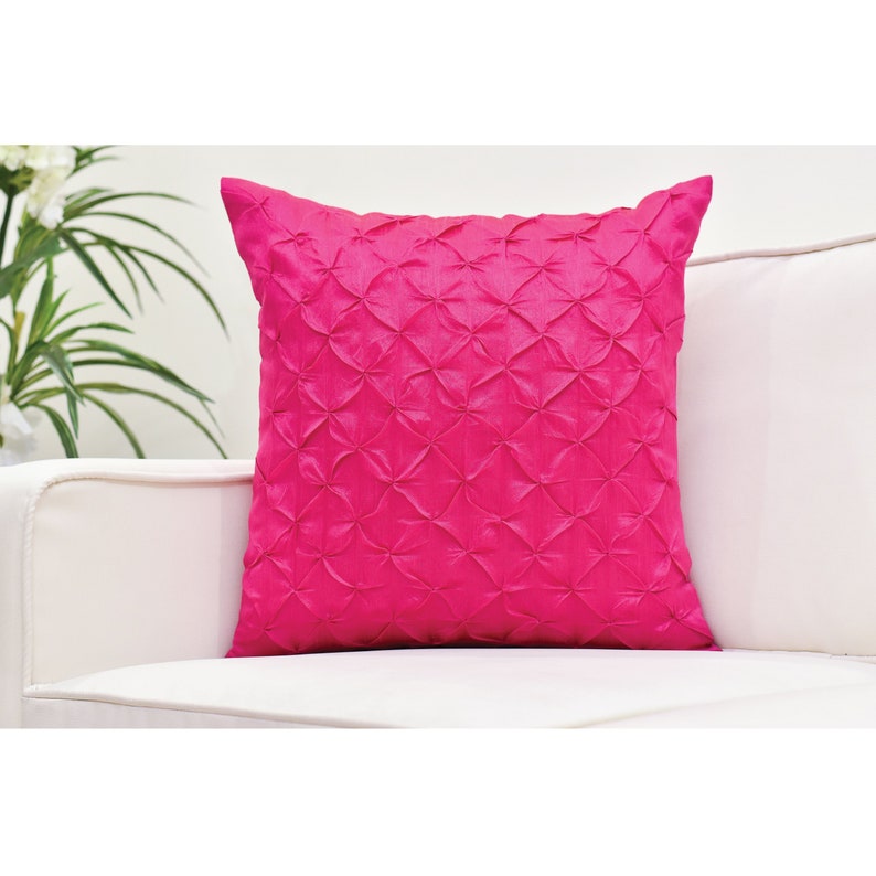 Fuschia Pink Throw Pillow Cover Pinch Pleat Textured Pillow Etsy