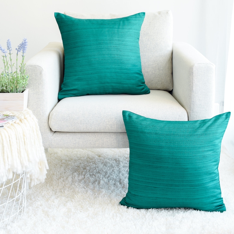 Dark Teal Throw Pillow Cover Minimalist Contemporary Etsy