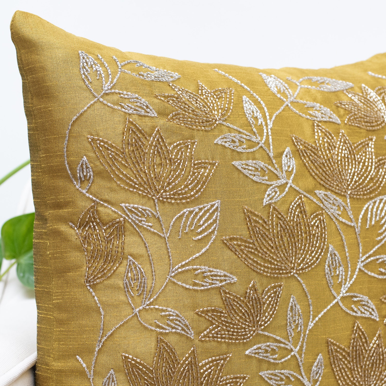 Mustard Yellow Gold Throw Pillow Cover Floral Pattern Etsy
