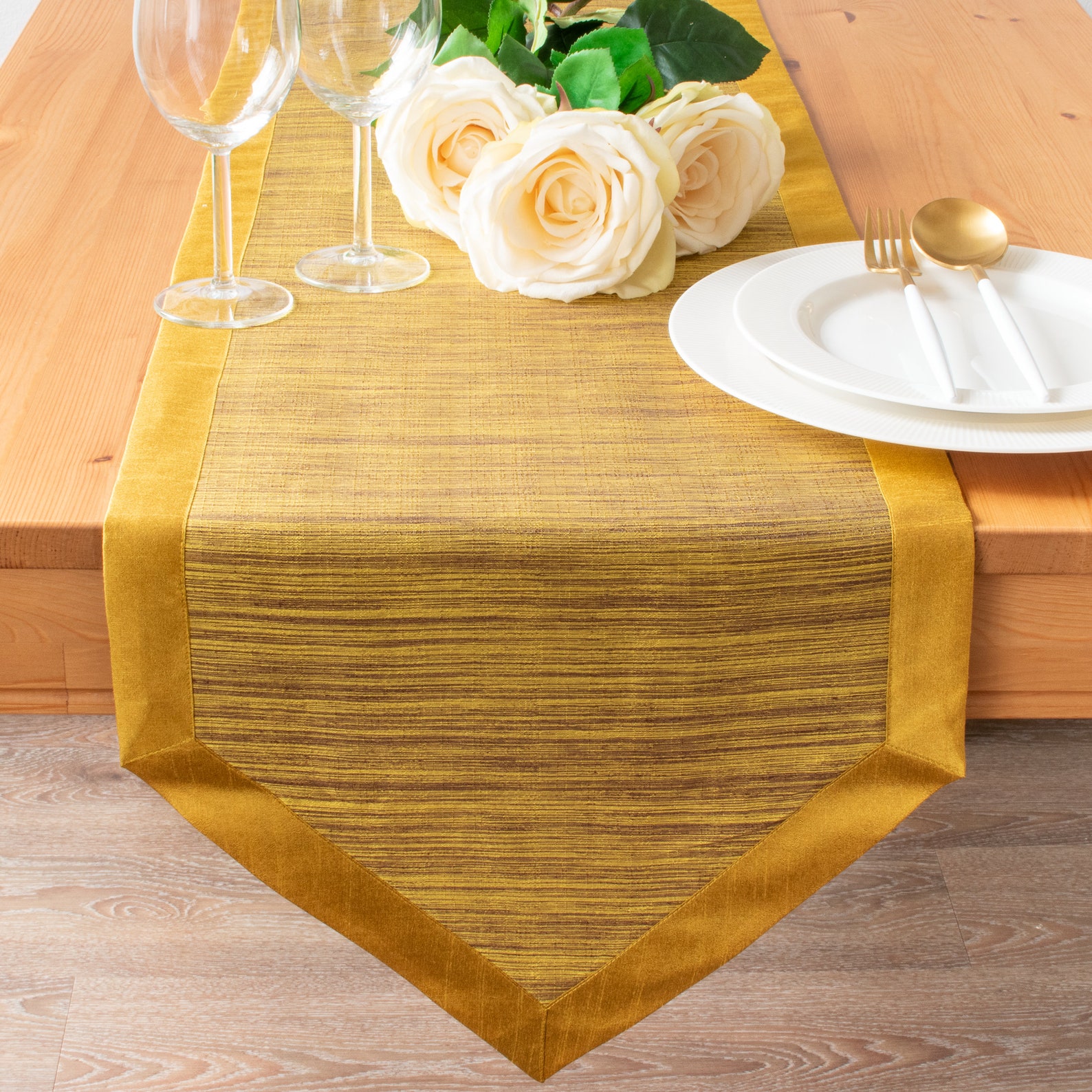 Mustard Yellow Extra Long Table Runner 144 inches V Ends For Etsy