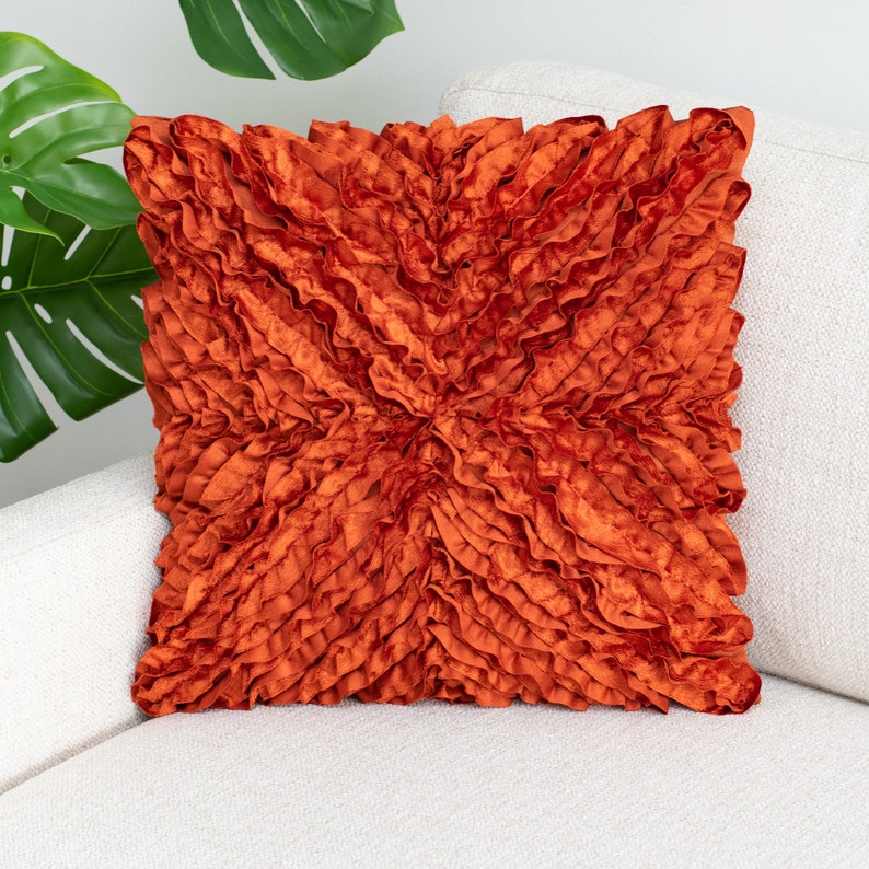 Rust Throw Pillow
 Rust Textured Throw Pillow Cover with Ruffles 18x18 inch