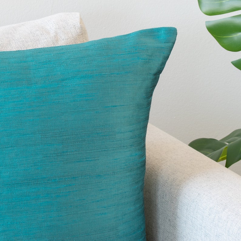 Teal Accent Pillow Covers 22x22 inch Faux Silk wth Slub Etsy