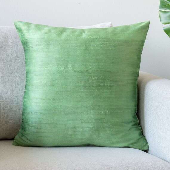 Green Accent Pillow Covers 22x22 Inch Faux Silk Wth Slub Etsy