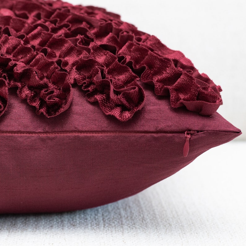 Maroon Textured Accent Pillow Cover With Ruffles 12x12 Inch Etsy