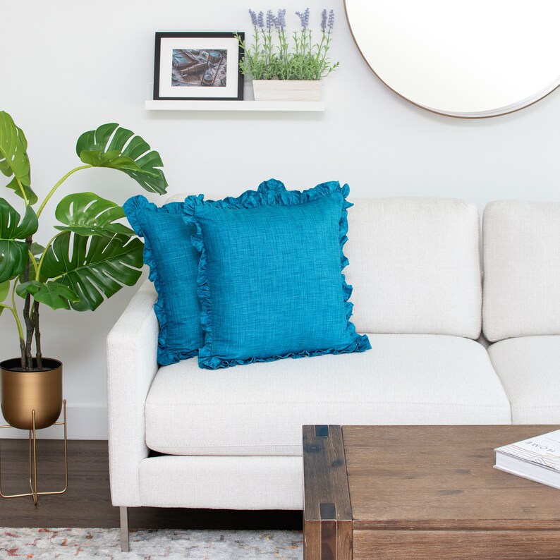 Turquoise Solid Euro Sham Pillow Cover With Frills 26x26 Etsy