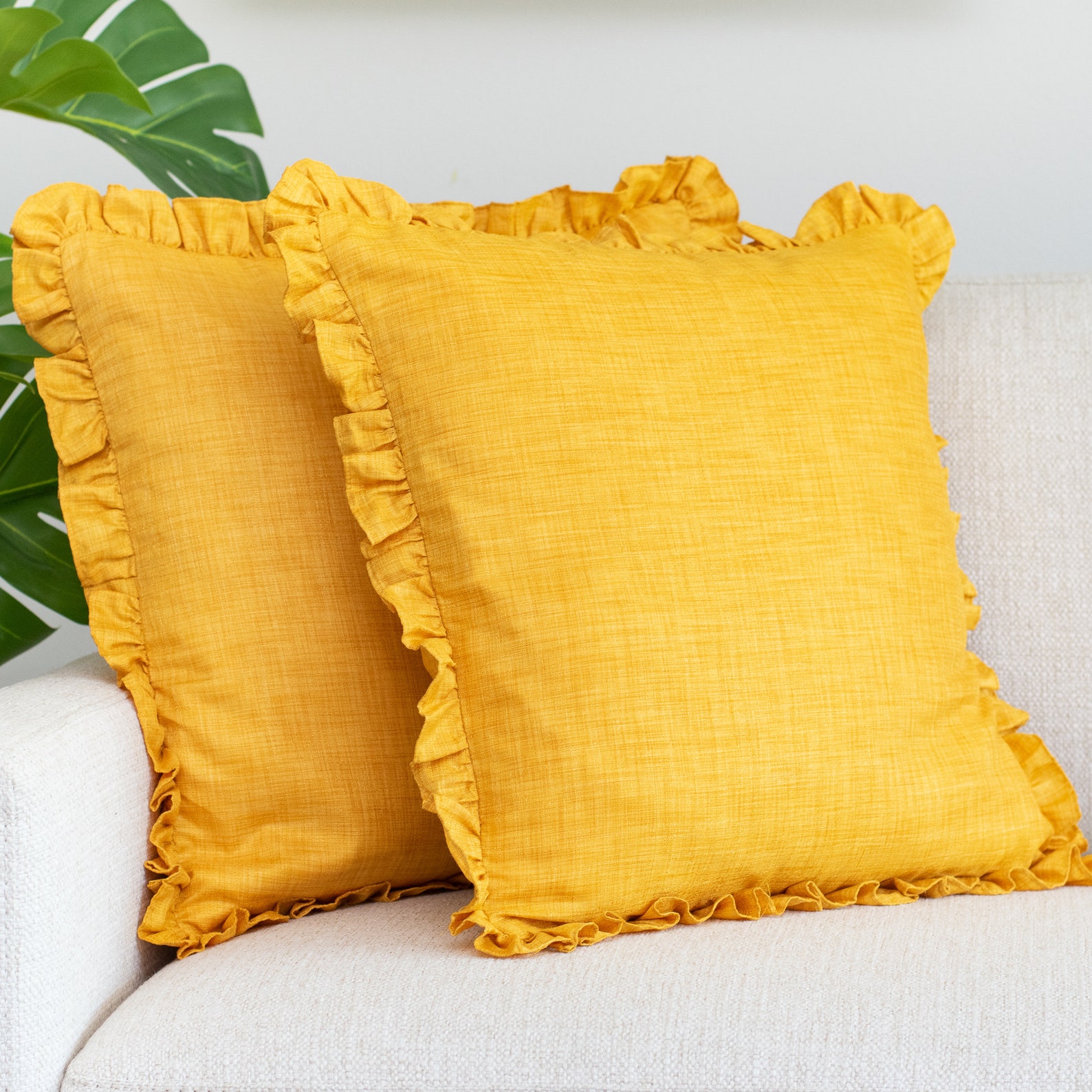 Yellow Solid Accent Pillow Cover with Frills 12x12 inch Etsy