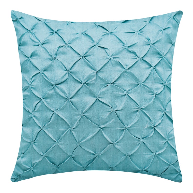 Light Teal Throw Pillow Cover Pinch Pleat Textured Pillow