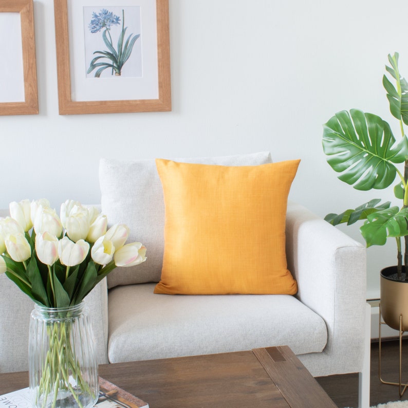 Mango Yellow Throw Pillow Covers 16x16 Inch Faux Silk Wth Etsy