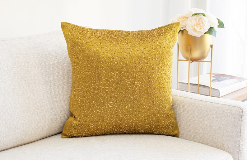 Mustard Yellow Euro Sham Covers 26x26 Inch Embroidered Etsy