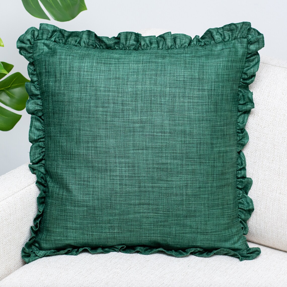 Emerald Green Cushion Cover Solid Frills 20x20 inch for Etsy