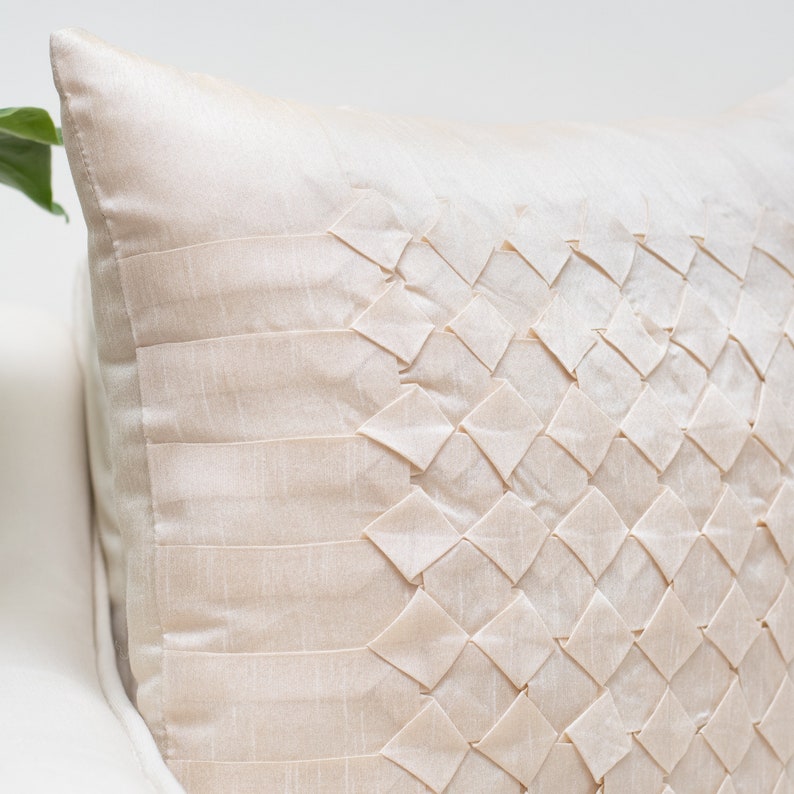 Cream Throw Pillow Covers 16x16 Inch Box Pleated Decorative Etsy