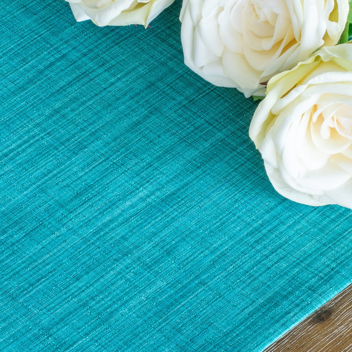 Teal Table Runner With Ruffles 90 inches long For Dining Etsy