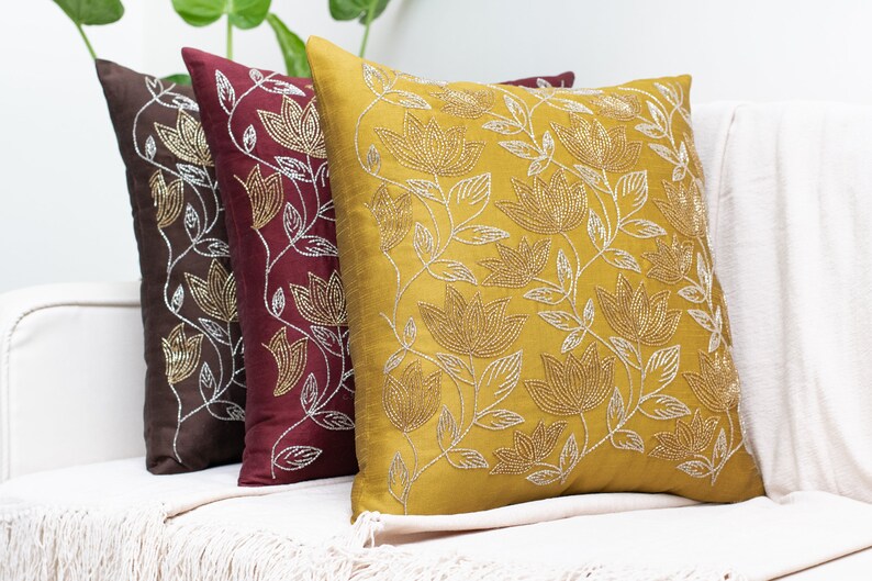 Maroon Gold Throw Pillow Cover Floral Pattern Luxurious Etsy