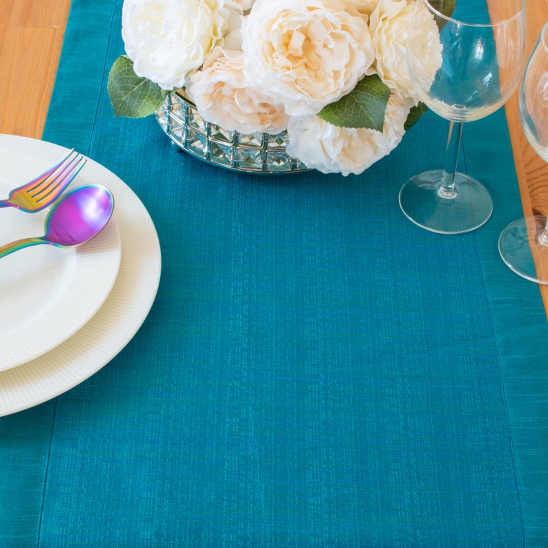 Turquoise Side Table Runners 36 Inch Long V Ends for Etsy