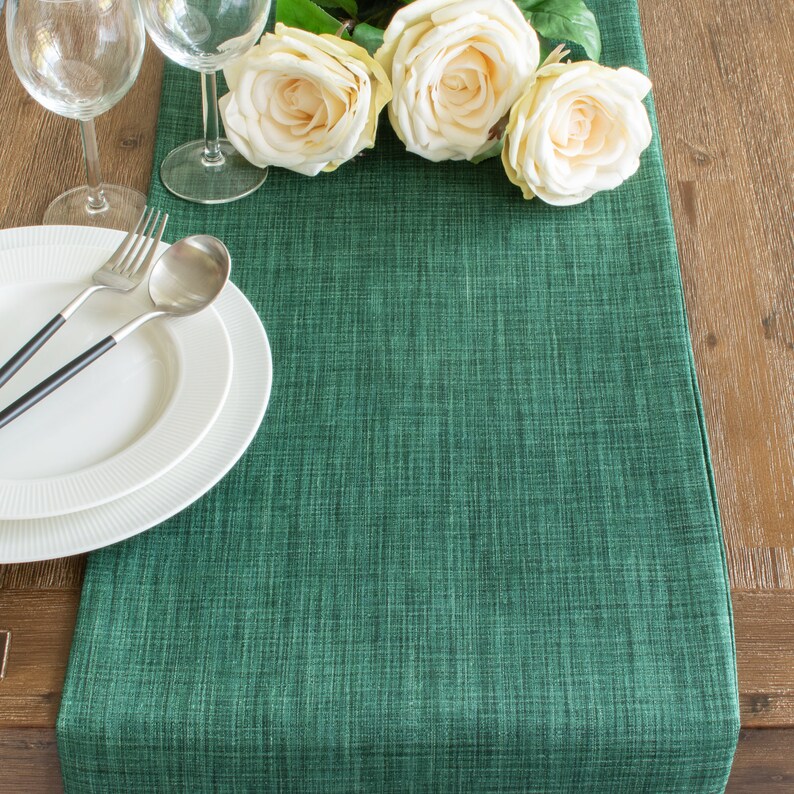 Dark Green Kitchen Table Runner With Ruffles 72 Inches Long Etsy