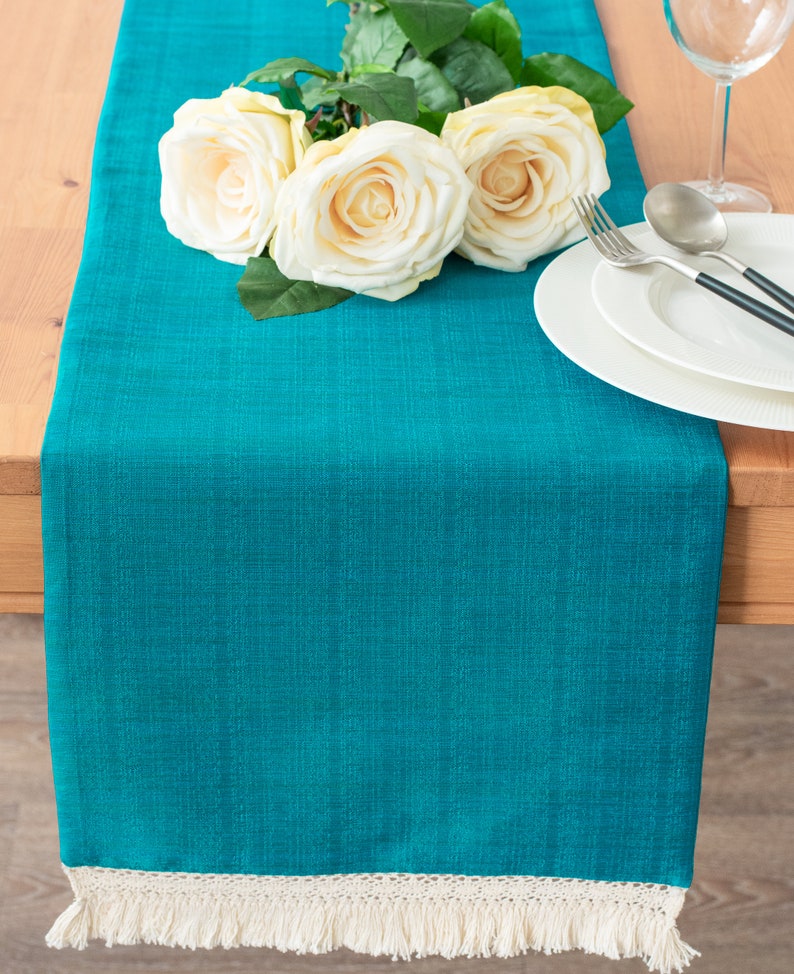 Turquoise Table Runner 108 inches long Macrame Crochet Lace Etsy