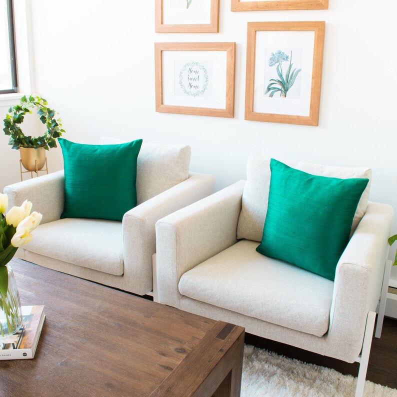 Emerald Green Euro Shams 26x26 Inch Faux Silk Wth Slub Etsy