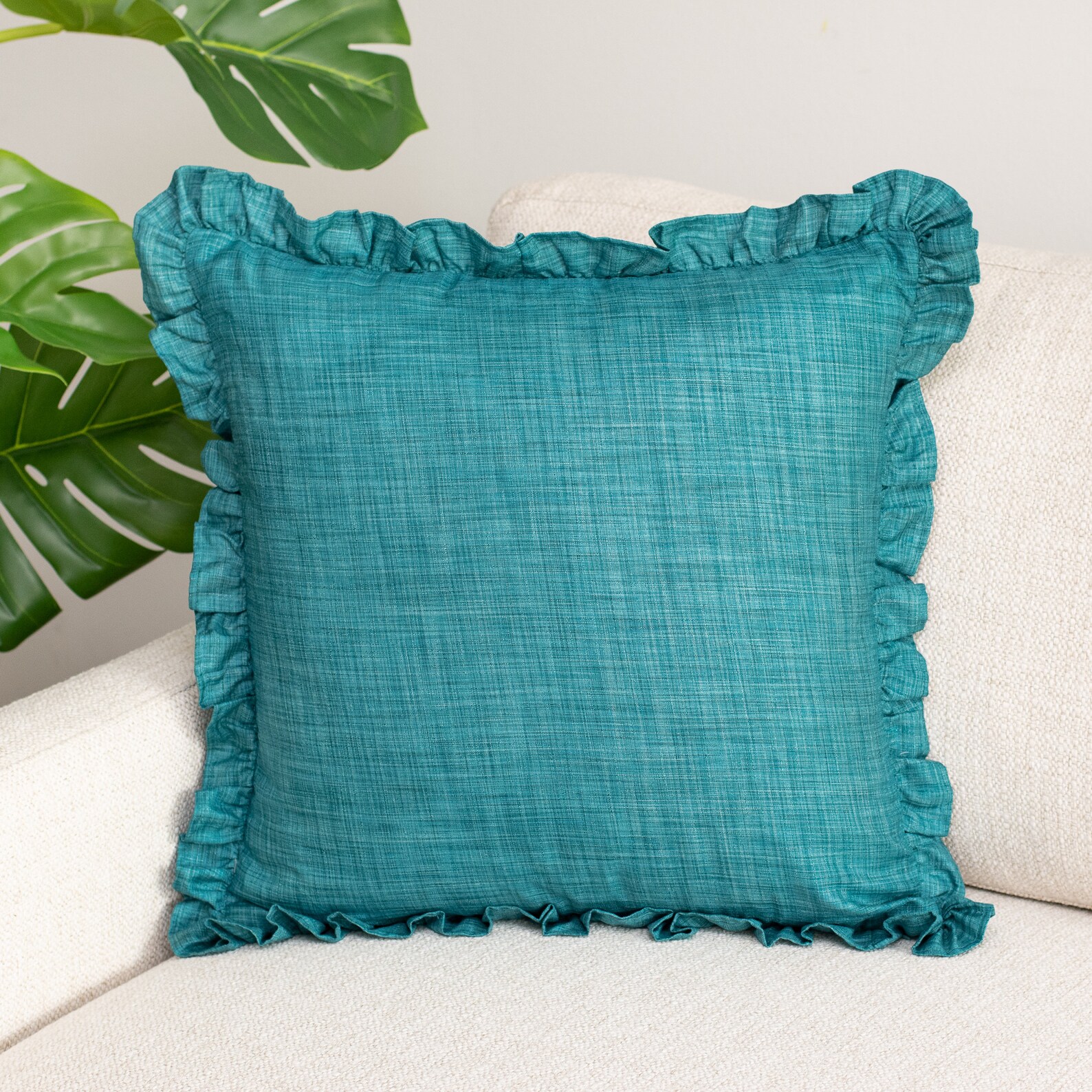 Teal Solid Throw Pillow Cover with Frills 18x18 inch Shabby Etsy