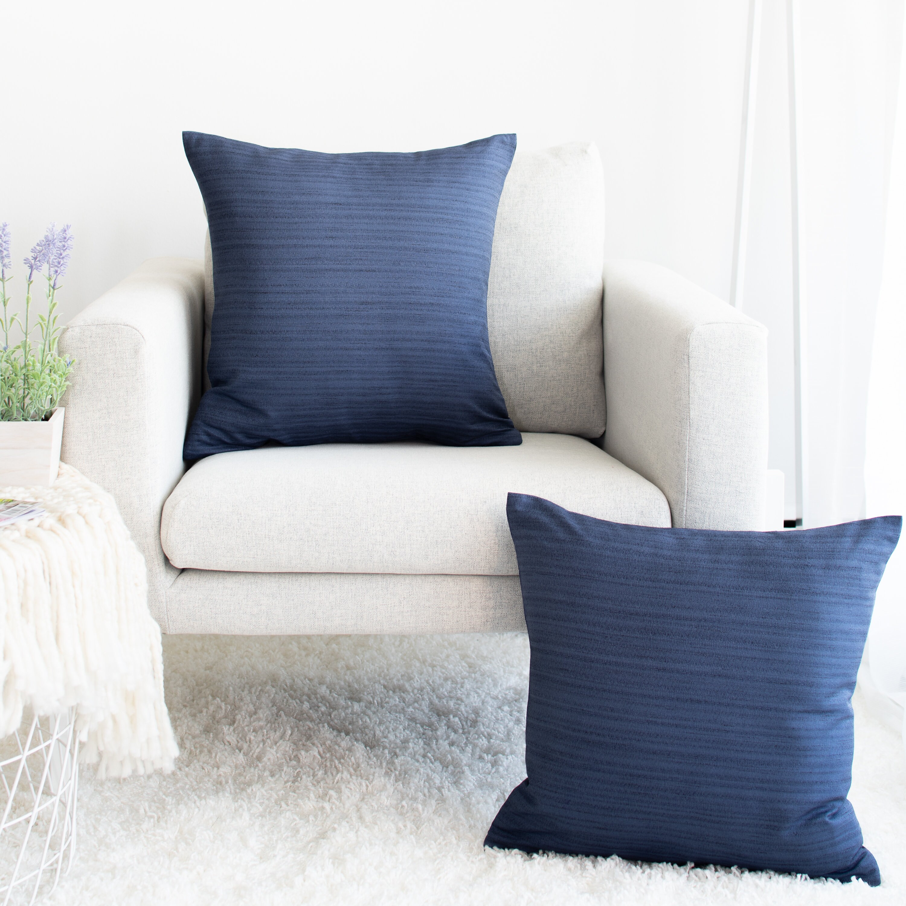 Dark Blue Throw Pillow Cover Minimalist Contemporary Etsy