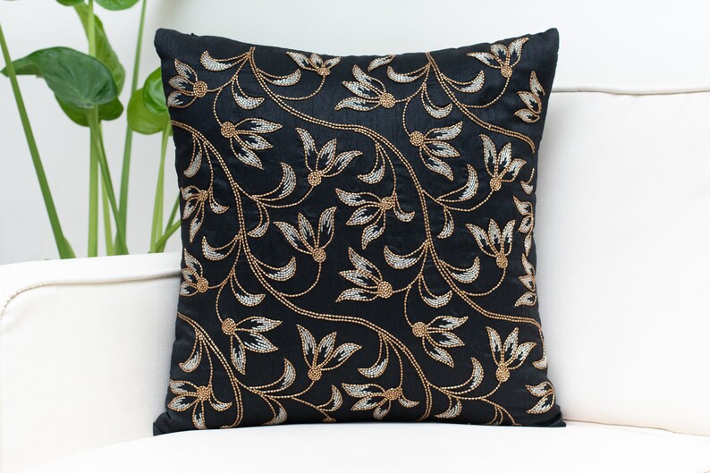 Black Gold Throw Pillow Cover Luxurious Elegant Decorative Etsy