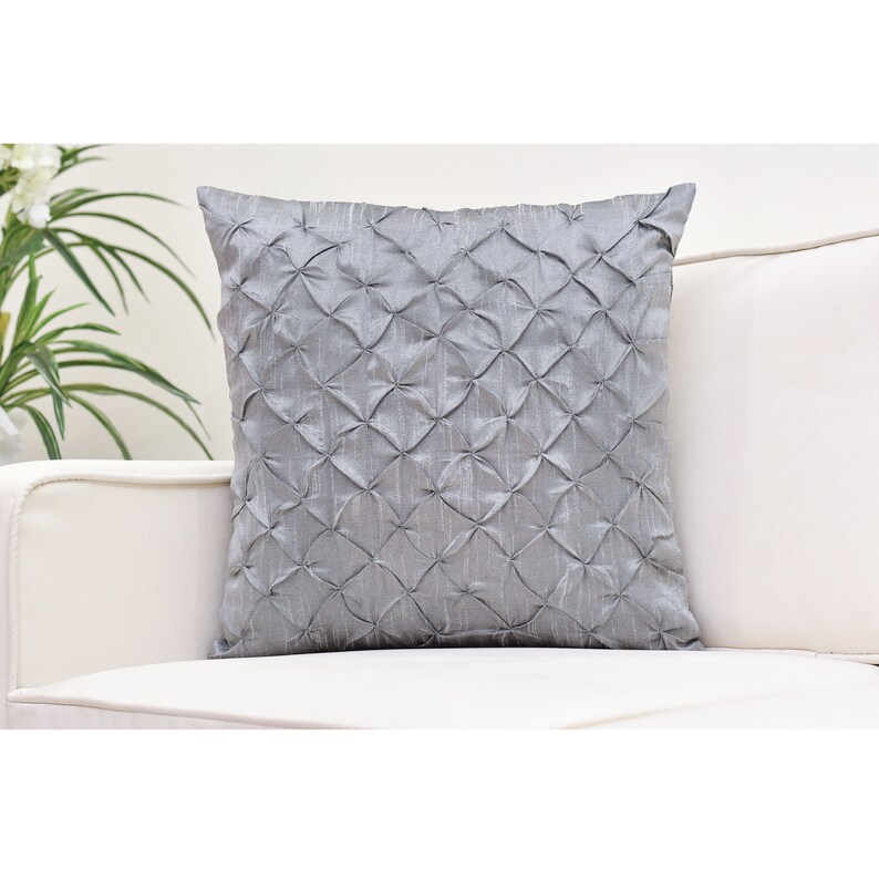 Silver Gray Throw Pillow Cover Pinch Pleat Textured Pillow Etsy