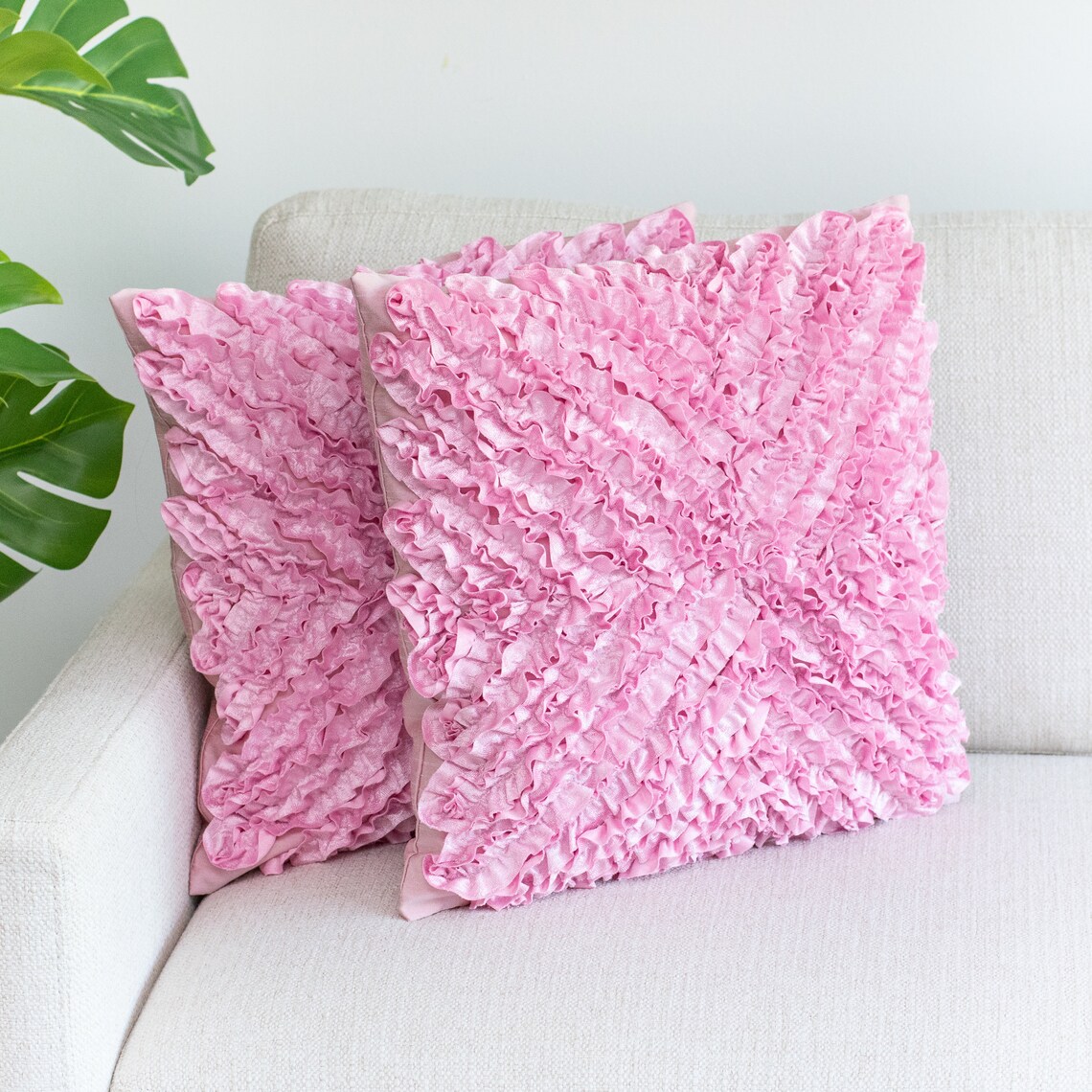 Baby Pink Textured Euro Sham Pillow Cover With Ruffles 26x26 Etsy