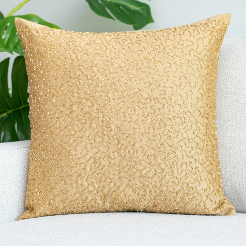 Gold Euro Sham Covers 26x26 Inch Embroidered Luxurious Etsy