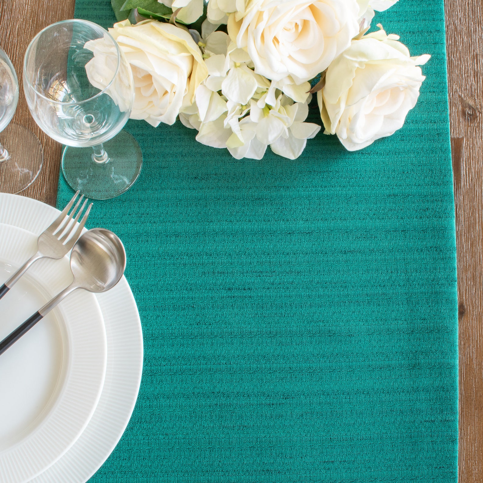 Dark Teal Kitchen Table Runner with Pom Pom Trimming 90 inches Etsy
