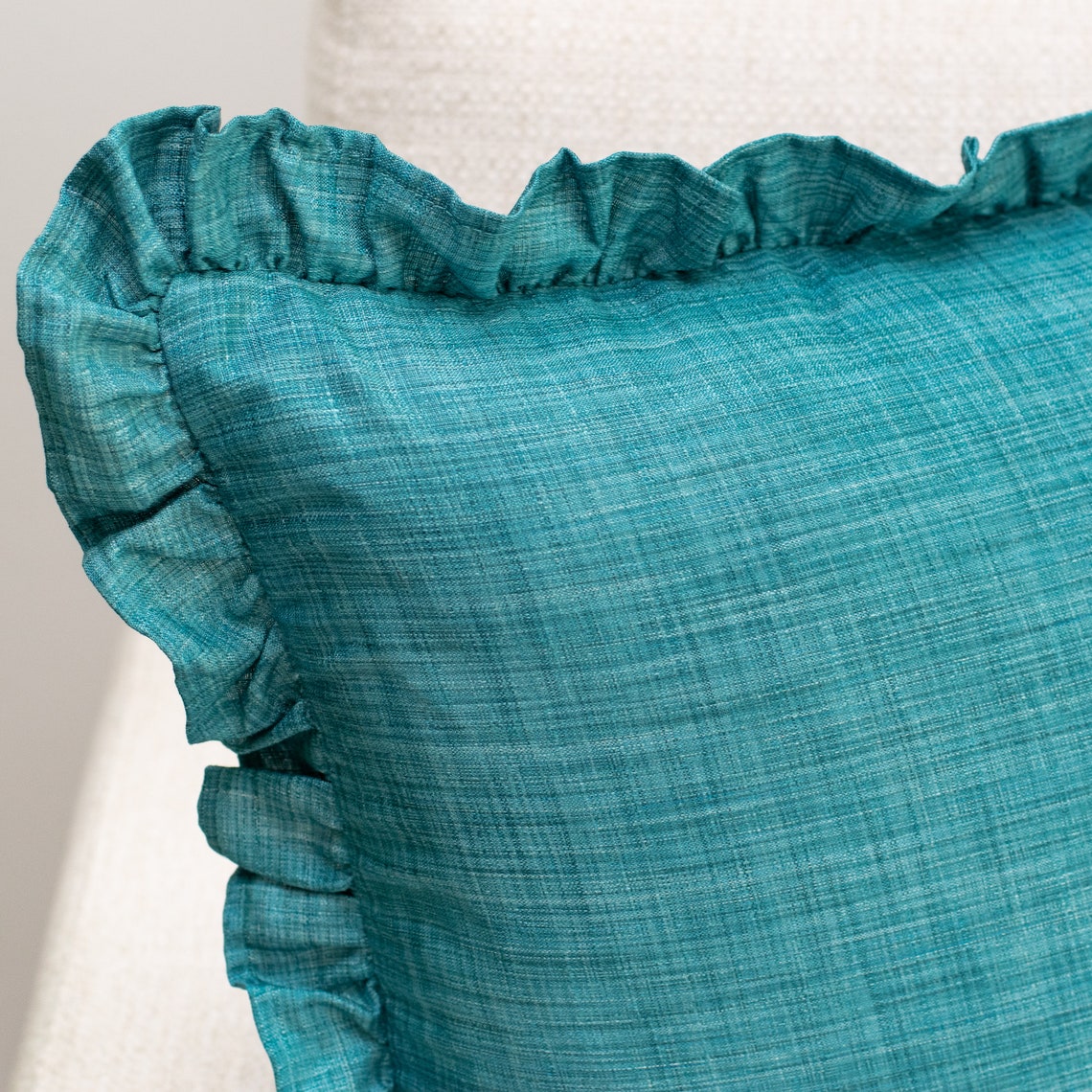 Teal Solid Euro Sham Pillow Cover with Frills 26x26 inch Etsy
