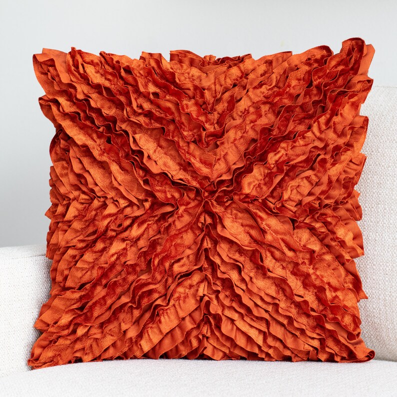 Rust Throw Pillow
 Rust Textured Throw Pillow Cover with Ruffles 18x18 inch