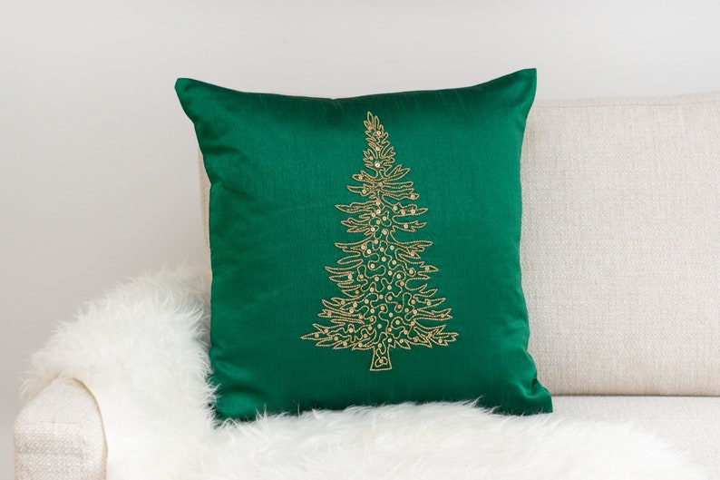 Emerald Green Christmas Tree Embroidered Pillow Cover 12x12 Etsy