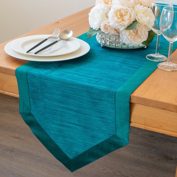 Teal Blue Long Table Runner 120 Inches Long V Ends for Etsy