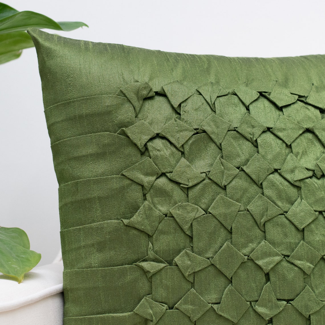 Moss Green Throw Pillow Covers 16x16 Inch Box Pleated Etsy