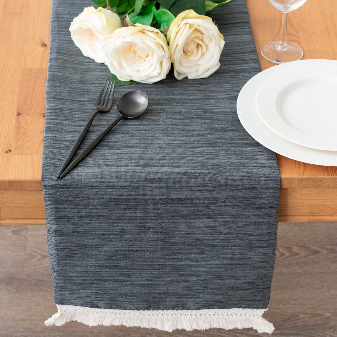 Grey Table Runner 108 inches long Macrame Crochet Lace Boho Etsy