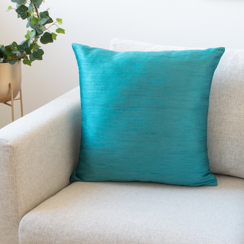 Teal Accent Pillow Covers 22x22 inch Faux Silk wth Slub Etsy
