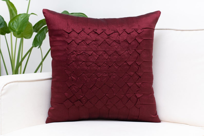 Maroon Throw Pillow Covers 16x16 inch Box Pleated Etsy