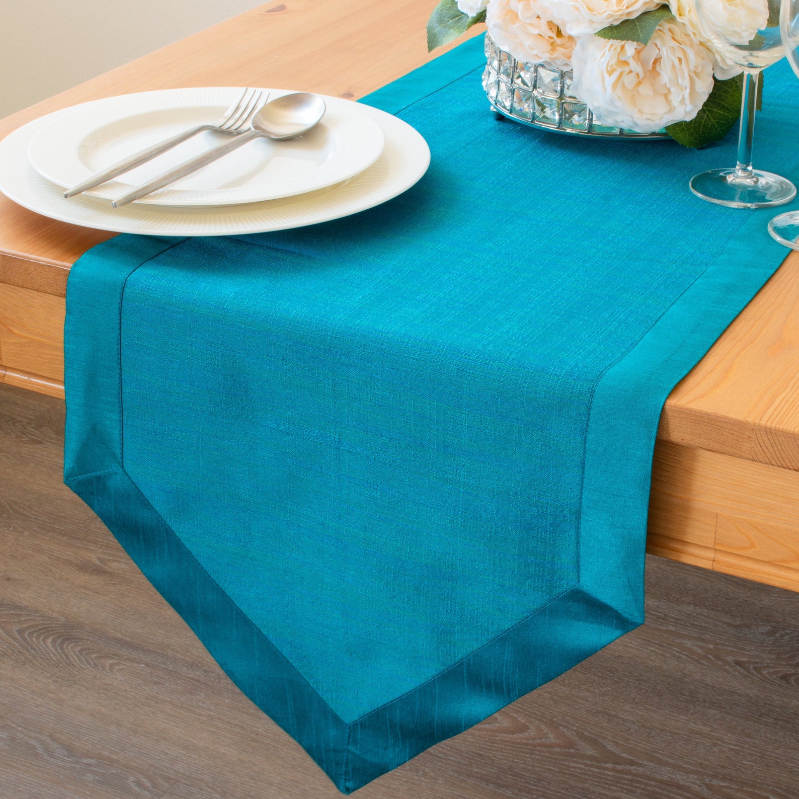 Turquoise Side Table Runners 36 Inch Long V Ends for Etsy